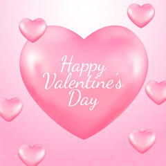 Pink background with a large central heart wishing "Happy Valentine's Day" surrounded by smaller floating hearts, perfect for a romantic celebration.