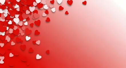 Obraz premium Red heart confetti falling on pink gradient background for Valentine's Day celebration and romantic love decoration