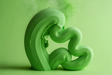 Green liquid splash forming an abstract shape on a green background with dynamic movement