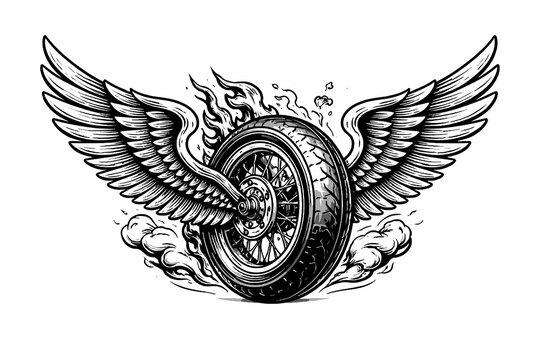 Winged Motorcycle Wheel Emblem