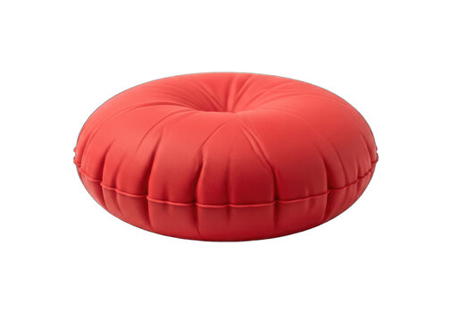 Red round inflatable cushion, modern soft pouf, comfortable ottoman seat