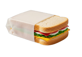 Classic deli sandwich with cheese and fresh vegetables wrapped in paper, ready to eat.