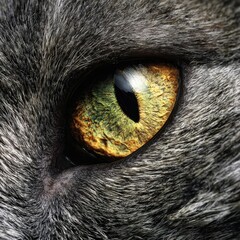 Close-up of a cat's eye and fur, extreme detail, feeling of softness and wildness