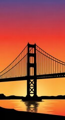 Fototapeta premium Golden Gate Bridge at Sunset Silhouette.