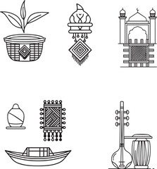 Traditional South Asian Cultural Elements Vector Icon Bundle