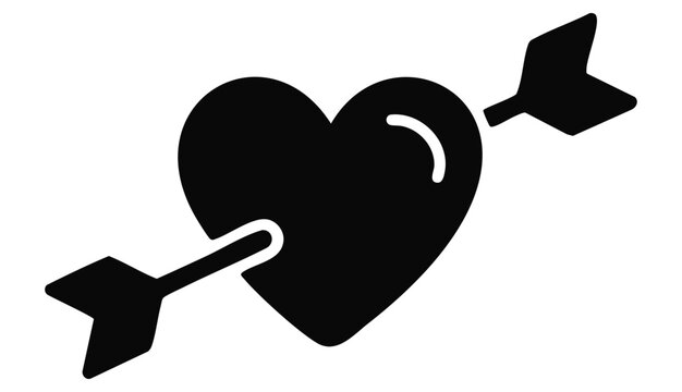 &ldquo;Minimalist black vector icon of two overlapping hearts pierced by arrows, symbolizing love and attraction. Flat design, solid black silhouette on a white background, clean smooth curves, modern picto