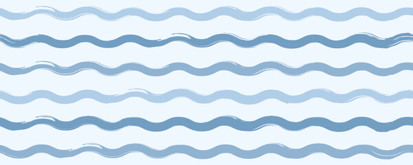 Baby wavy pattern. Seamless grunge background with curly lines. Watercolor sea theme with simple doodle backdrop. Vector illustration.