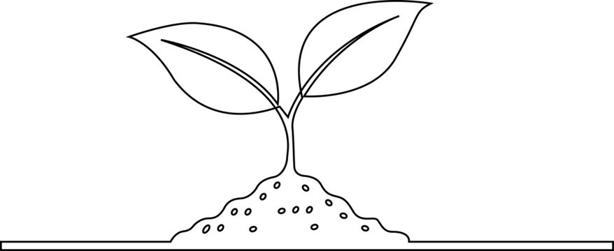 A simple line drawing of a seedling emerging from the soil
