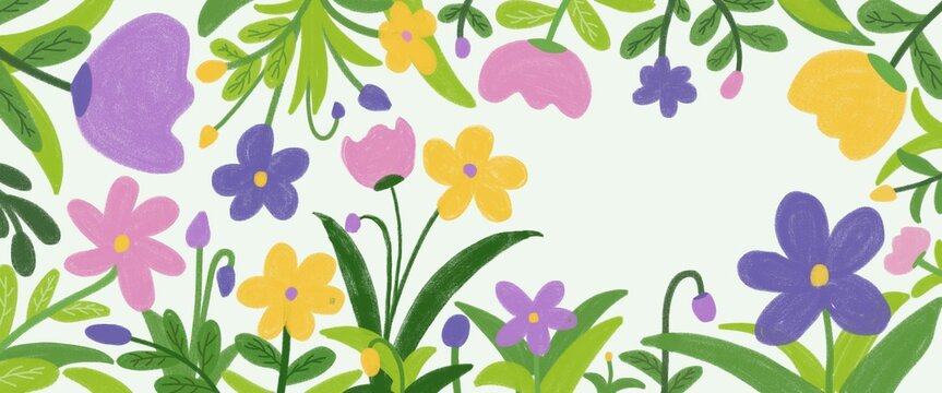 Spring holiday with wildflowers Hand drawn Floral art templates for Womens Day, birthday, Mothers Day, Easter decor. Modern Spring greeting card, banner or poster with hand drawing flower background.