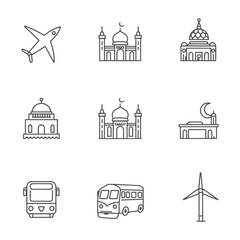 Islamic Landmarks And Transport Icon Set