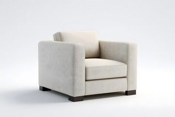 Fototapeta premium Soft fabric chair located in a well-lit space with smooth gray background at a modern interior setting
