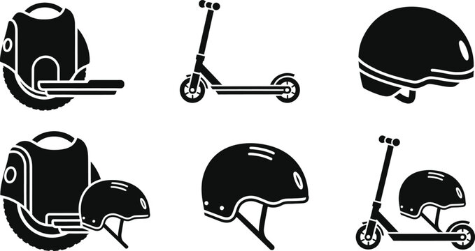 Collection of micromobility safety icons showing helmet