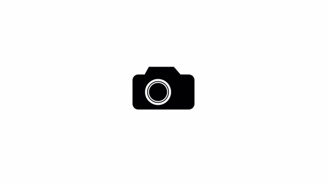 Camera icon animation for photo capture and recording use. Simple camera symbol motion for media and content creation. Clean visual camera indicator for video projects. in transparent background in 4k