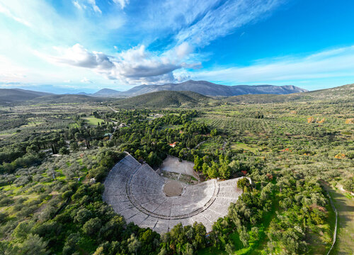 Aerial view of the Ancient Theatre of Epidaurus in Greece, a world heritage site