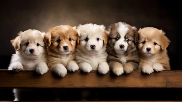 Adorable puppies lined up together  