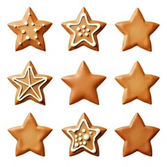 A collection of star-shaped cookies on a clean white surface, perfect for decorating or photography