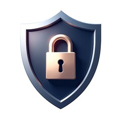A golden padlock sitting atop a black shield, often used as a symbol of security and protection