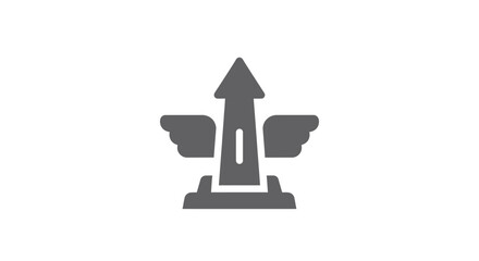 Simple gray icon of a rocket or missile with wings and upward arrow.