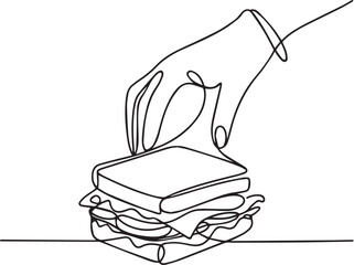 Obraz premium Hand holding a neatly stacked sandwich from above on a flat surface illustration