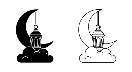 Fototapeta premium Islamic lantern moon crescent ramadan design Vector