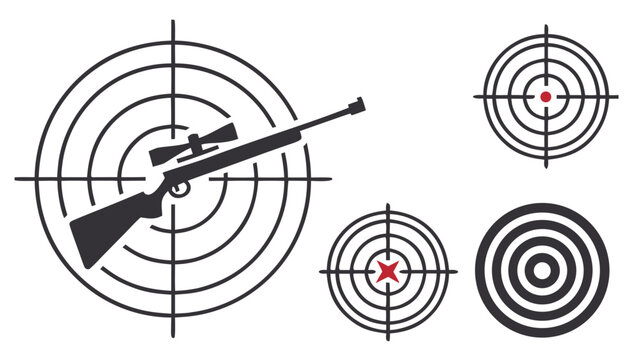Shooting targets with rifle - in trendy line style, line icons set, media, website, blog, content, web icon set, Vector illustration