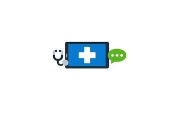 Obraz premium Digital health care platform allows patients to consult doctors online using devices and chat features for medical advice and support