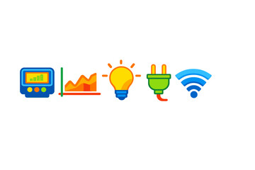 Obraz premium Icon set representing energy management, data tracking, and connectivity for modern technology in a digital world