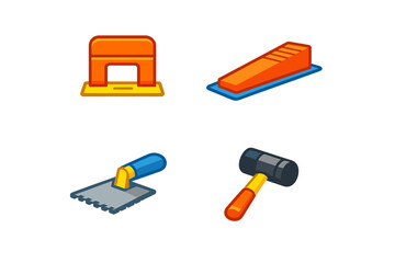 Tools for construction and repair work shown in a simple flat design with bright colors and clear shapes suitable for various DIY projects and home improvements