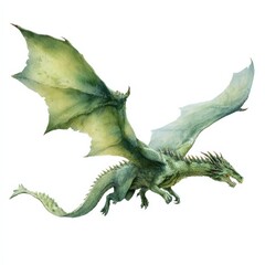 Obraz premium Majestic green dragon soaring with outstretched wings in flight