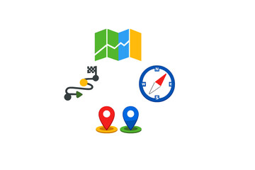 Obraz premium Maps and navigation tools used for planning trips and finding routes in various locations during the day