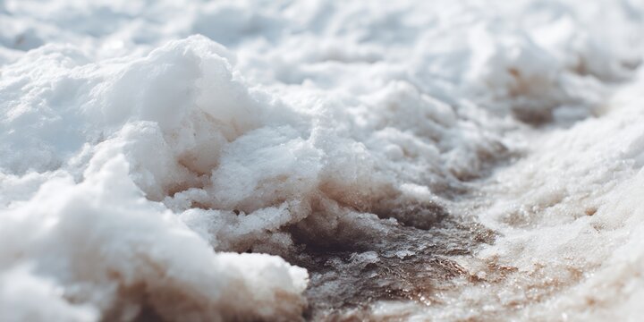 Snow covered ground with a small patch of dirt