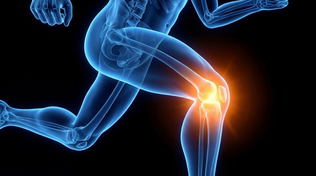 Knee Pain Anatomy: Medical 3D Illustration Showing Inflammation and Discomfort in the Joint Area