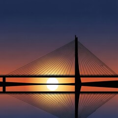 Obraz premium Sunset over a cable-stayed bridge.