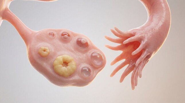 Medical Illustration: Ovary Anatomy and Female Reproductive System Detailed Structure for Education and Science
