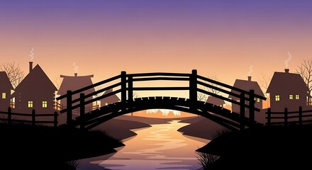 Fototapeta premium Quaint village bridge at sunset scene.