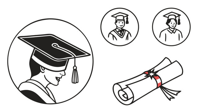 Graduation celebration - in trendy line style, line icons set, media, website, blog, content, web icon set, Vector illustration