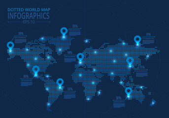 Futuristic Dotted World Map Infographic Glowing Node Network with Data Callouts for Global Business Visualization © Muhammad