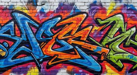 Obraz premium Colorful graffiti lettering on a brick wall urban street