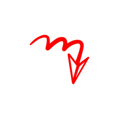 Minimalist red hand-drawn zigzag arrow pointing downwards on white background
