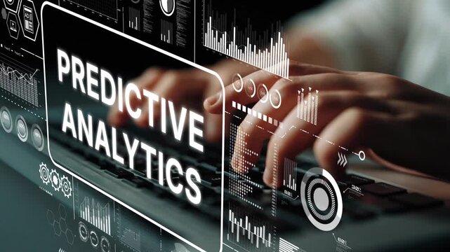 Advanced Predictive Analytics Concept with Hands on Keyboard and Data Visualization Elements. Asymptotic smart data analytic.