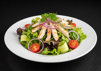 Fresh green salad with grilled chicken and vegetables