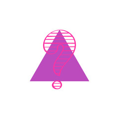 Fototapeta premium Minimalist pink question mark icon overlaid on a solid purple triangle