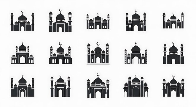 Taj Mahal architectural icons collection icons.