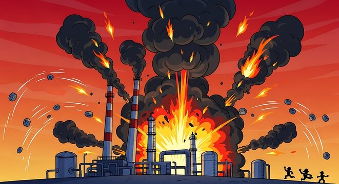 Industrial Factory Explosion with Pollution and Fire.