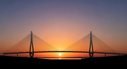 Fototapeta premium Sunset over a cable-stayed bridge.