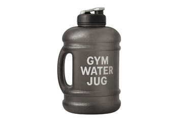 Black gym water jug promoting fitness hydration