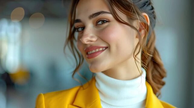 Junge Frau in einem gelben Anzug