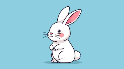 Cute cartoon white rabbit with pink ears against a blue background