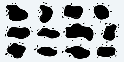 Fototapeta premium Spalsh liquid frame, black vector wet element with drops, puddle paint isolated.