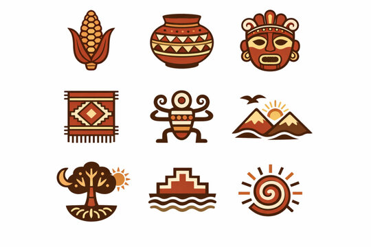 Lenca Cultural Symbols Vector Icon Set from Honduras